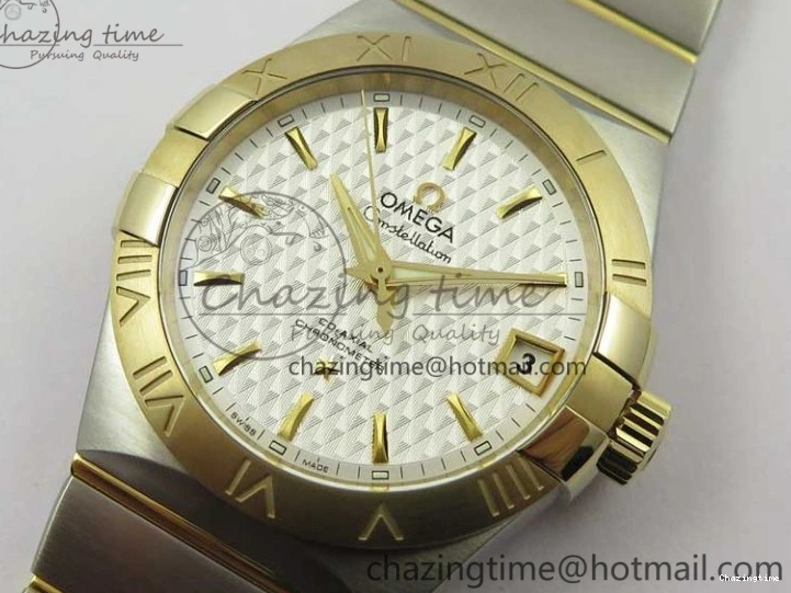 0303 Constellation 38mm SS YG VSF 1:1 Best Edition White Textured Dial on SS YG Bracelet A8500 Super Clone Upgraded 7922